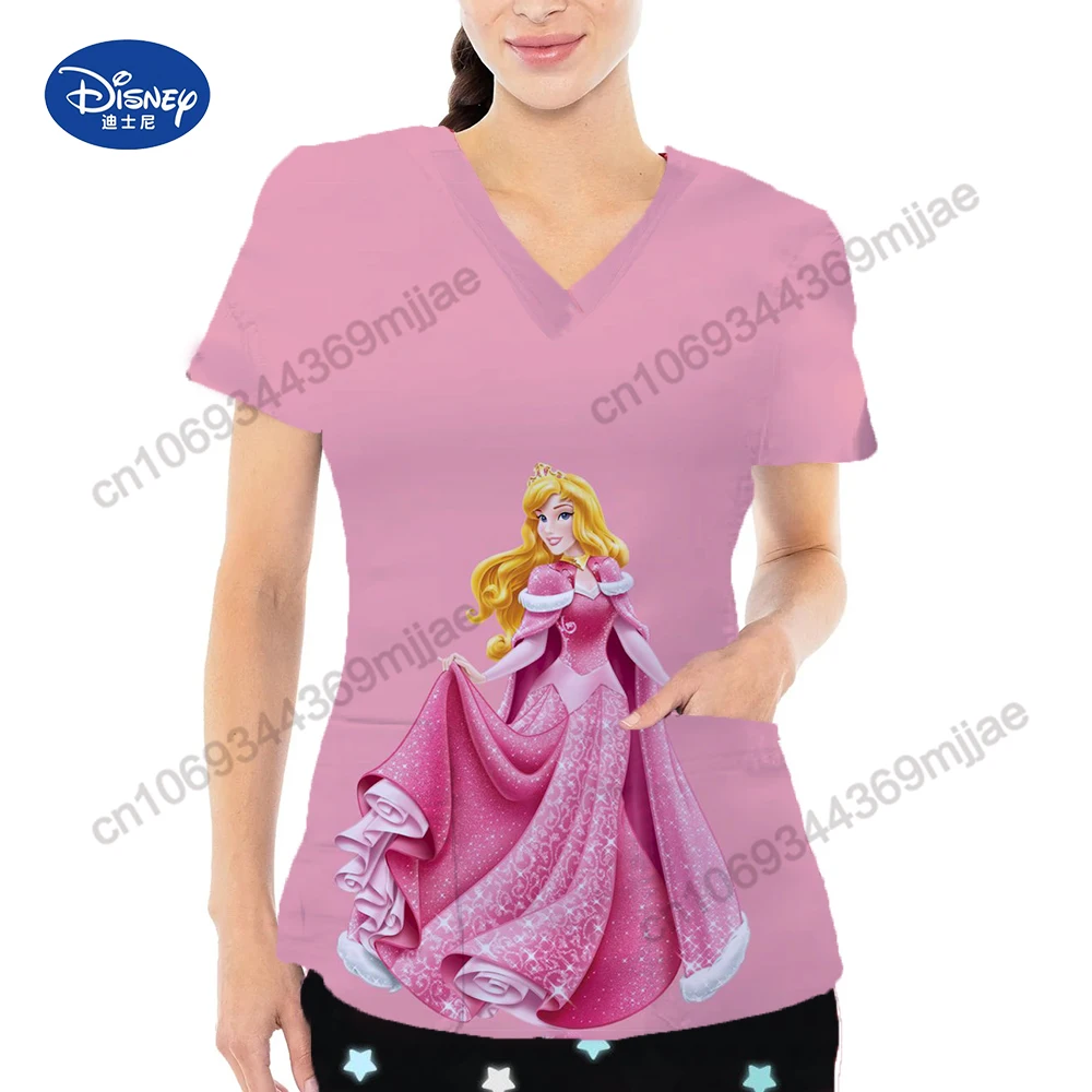 

Disney Pocket V-Neck Anime T Shirts Top Women T Shirt Y2k Woman Clothing Tshirt Cute Tops for Women 2023 Korean Style Clothes