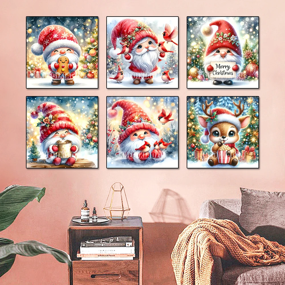 DIY Cartoon Diamond Painting Gnome Elf Diamond Mosaic Embroidery Winter Snow Scenery Cross Stitch Set Christmas Decorative Gift