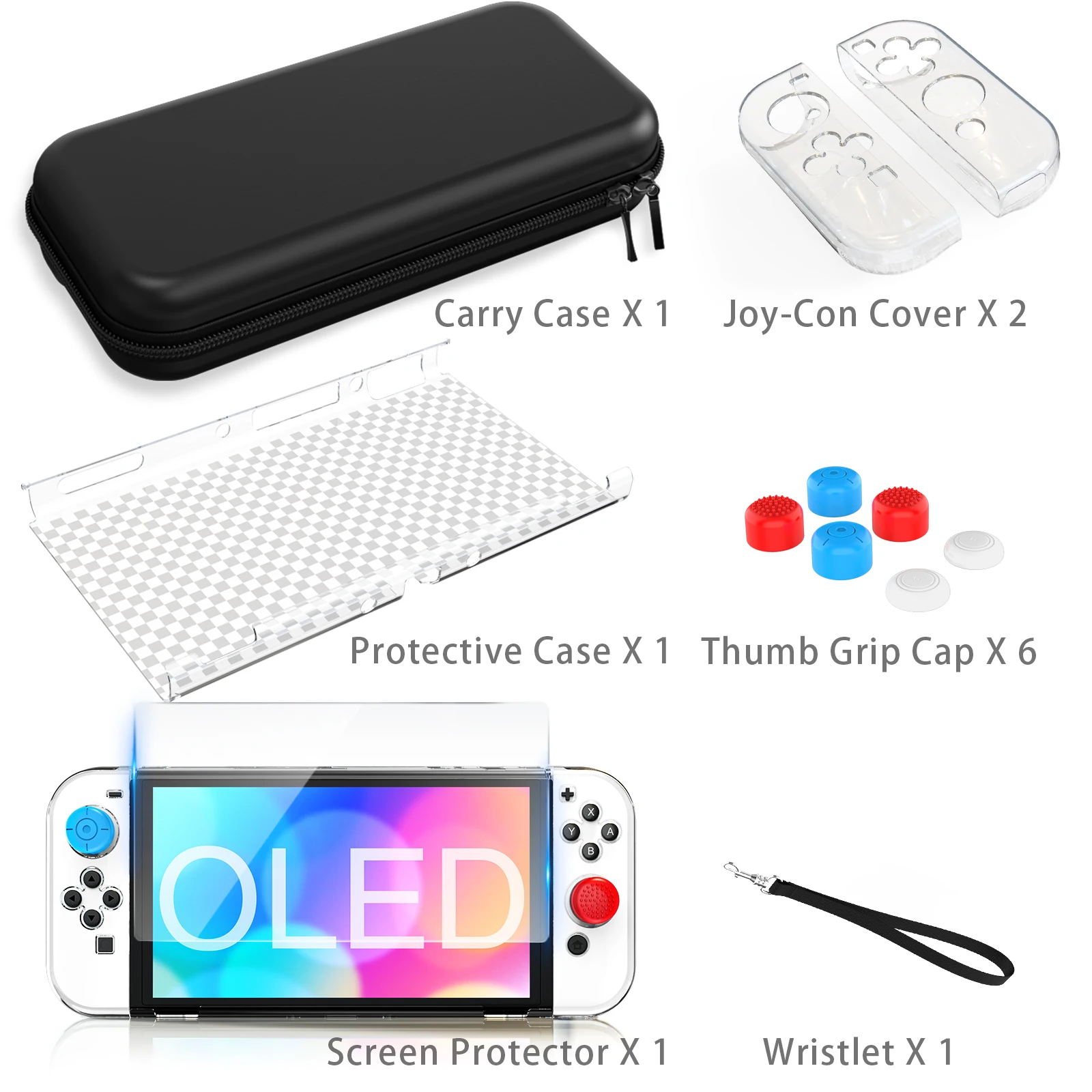 For Switch OLED Model Carrying Case 9 in 1 Accessories Kit for 2022 Nintendo Switch OLED Model  with Protective Case