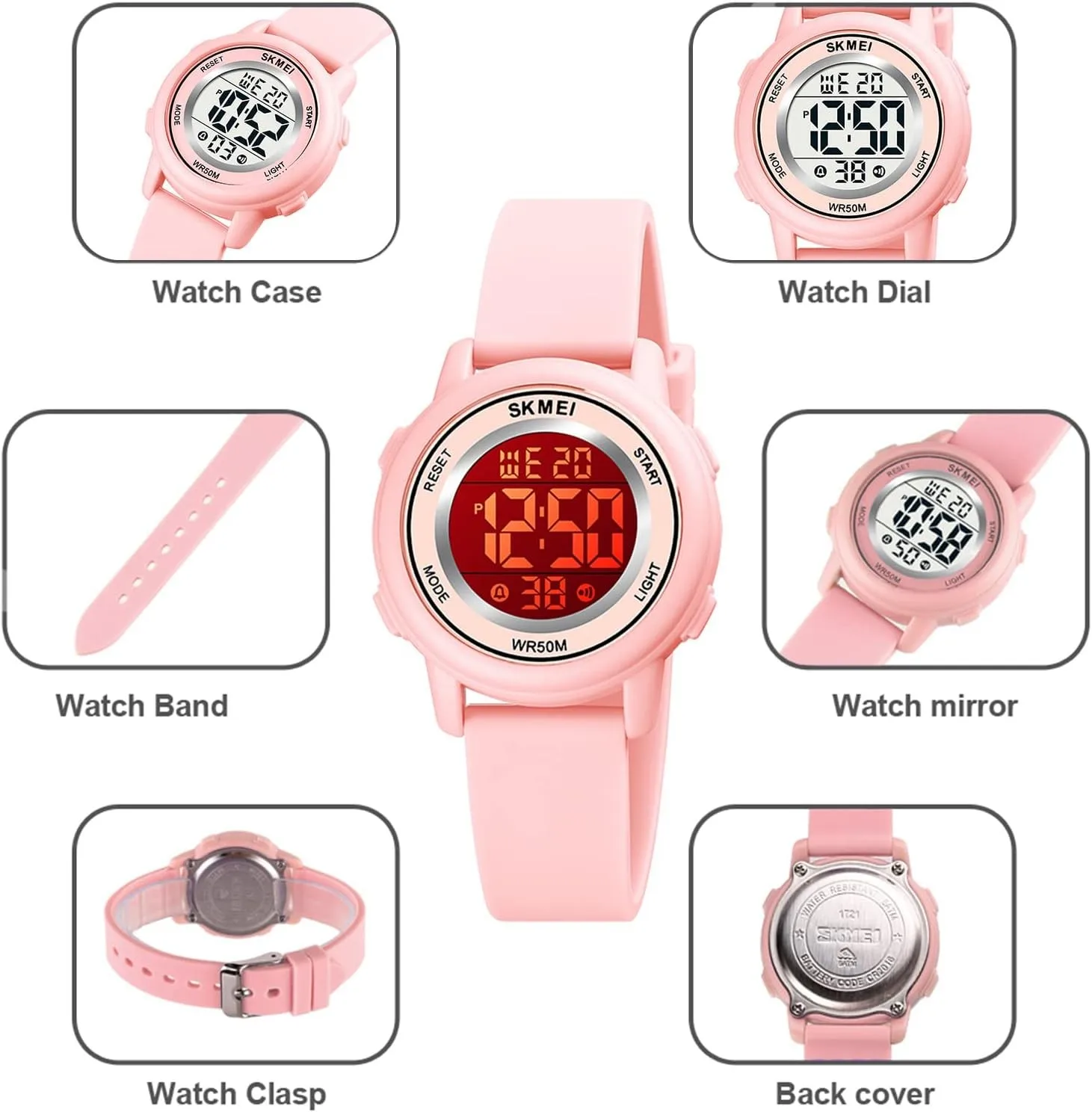 ساعة رياضية رقمية للأطفال، LED مقاومة للماء مع ساعة توقيت منبه #4