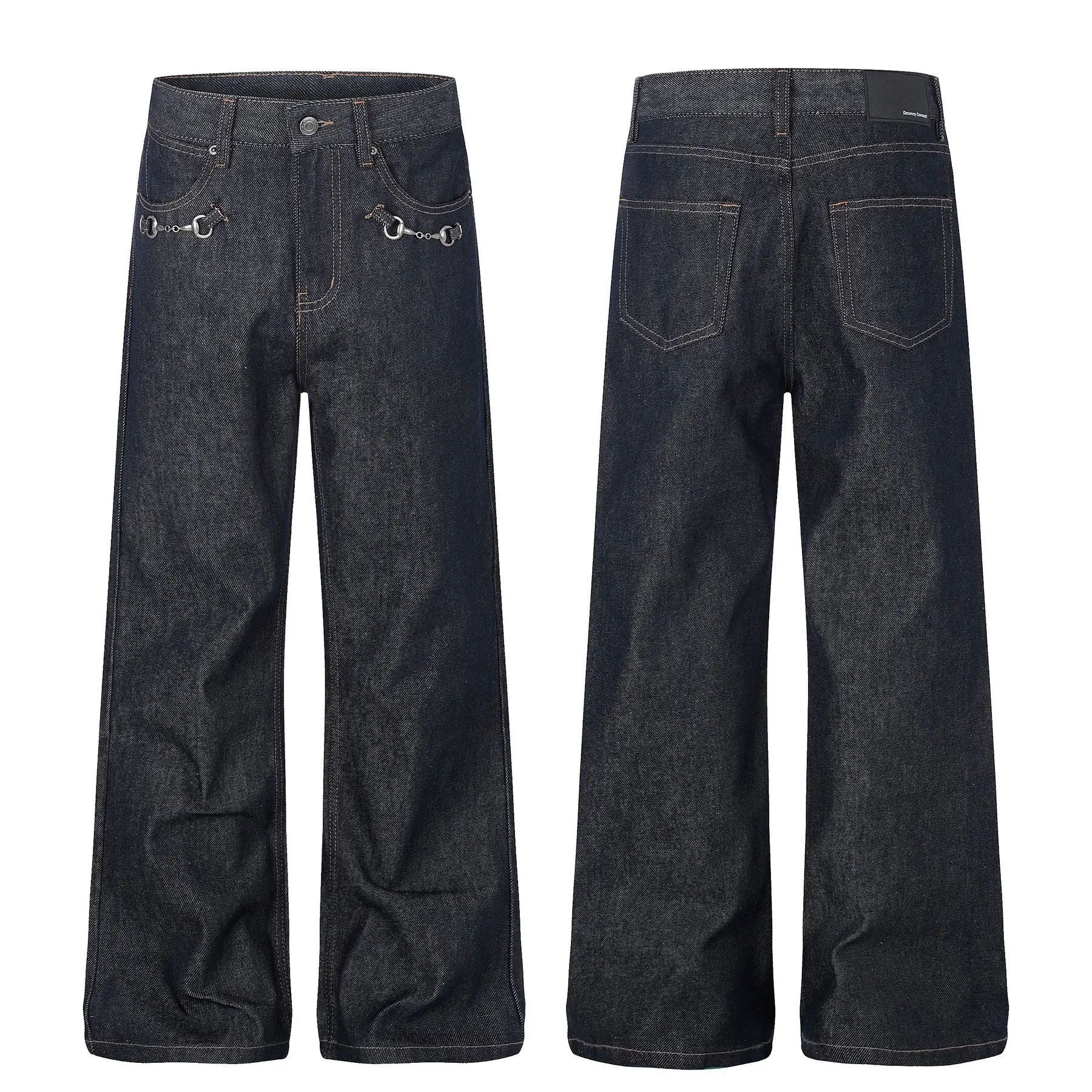 

High Street Primary Colors Denim Metal Buckle Jeans Men Women Streetwear Loose Casual Retro Jeans Pants Trousers