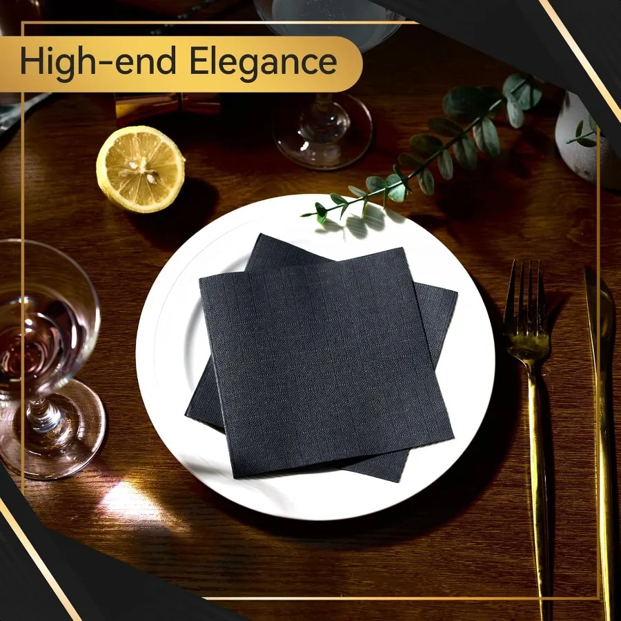 กระดาษเช็ดปากค็อกเทลสีดำ 500 แผ่น กระดาษเช็ดปากเครื่องดื่มแบบหรูหรา 3 ชั้น ขนาด 4.9x4.9 นิ้ว เหมาะสำหรับร้านอาหาร บาร์ งานปาร์ตี้ งานแต่งงาน