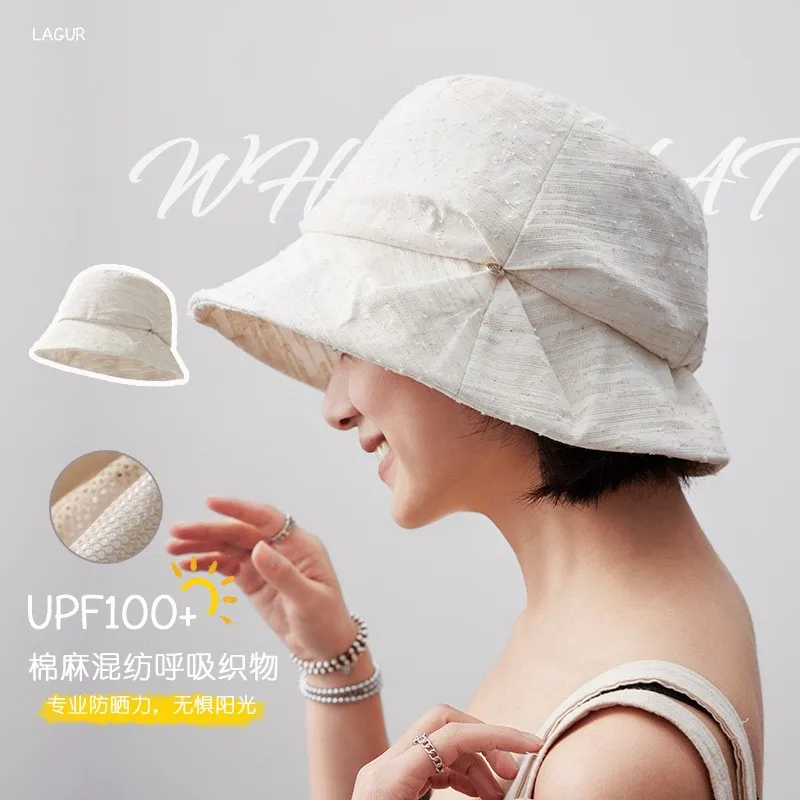 Linen and cotton soft pleated fisherman's hat breathable solid color women's