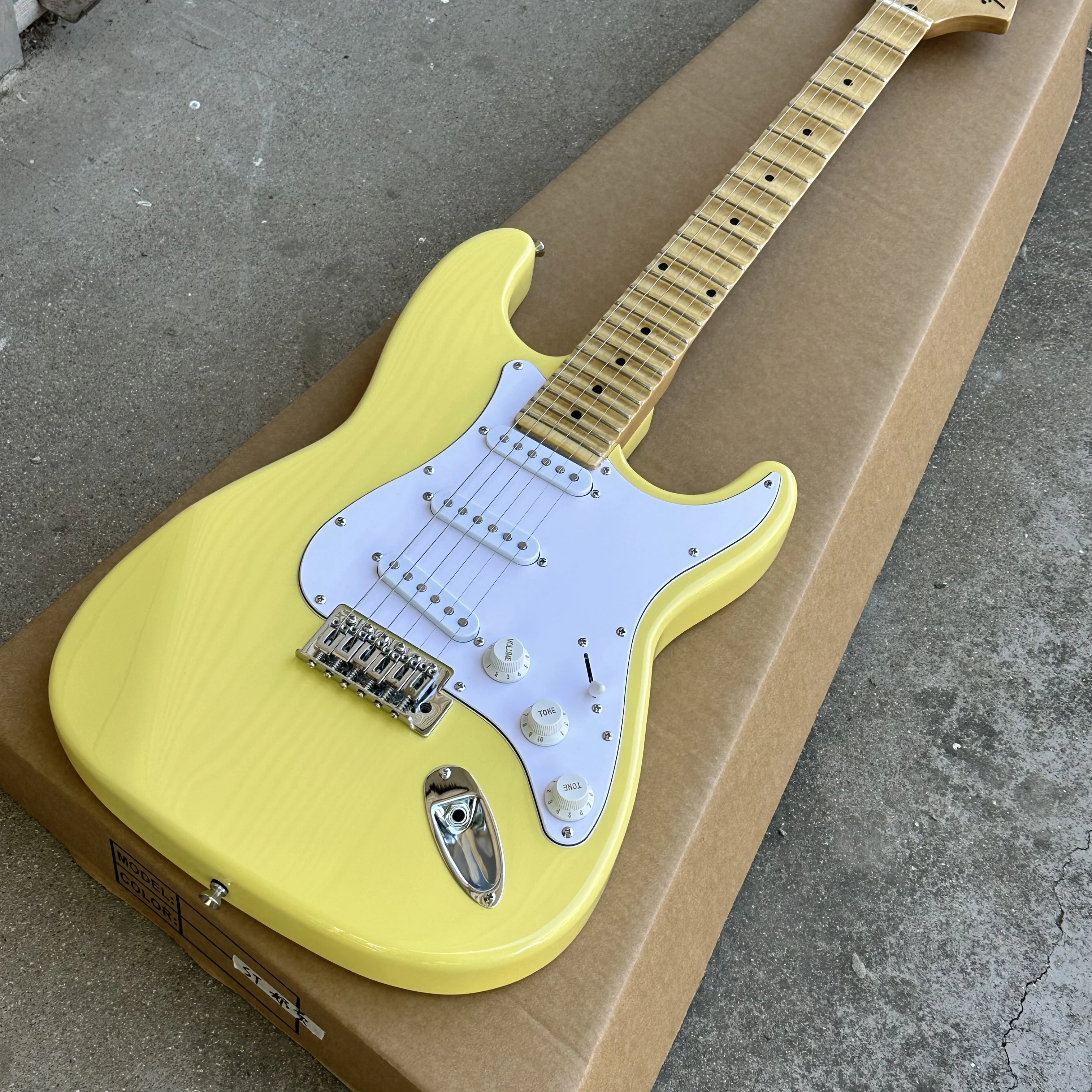 Hot Sale Cream yellow ST electric guitar Scalloped fingerboard,Big Head ,free shipping view 2