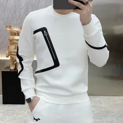 Men's Clothing White Pullover Top Sweatshirts for Man Hoodieless Slim Fit Splicing Welcome Deal Xxl Simple High Quality Warm Emo