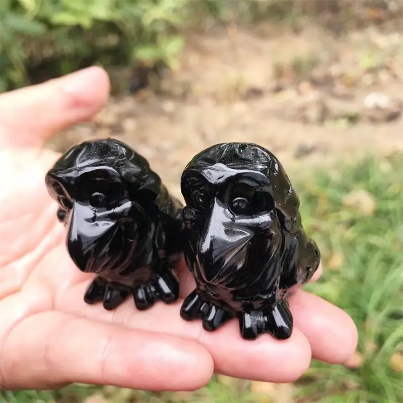Натуральный черный обсидиан, птица, мультяшная резьба, мемунит, мощная статуя для украшения дома, комнаты, подарок, 1 шт.