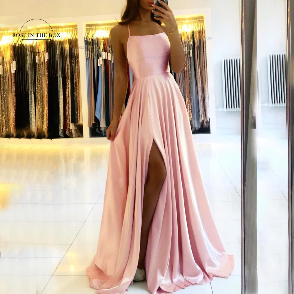 Elegante Dusty Rose Lange Prom Jurken Voor Vrouwen 2023 Sexy Backless Side Slit Halter Satin Avondfeest Jassen Vestidos De gala