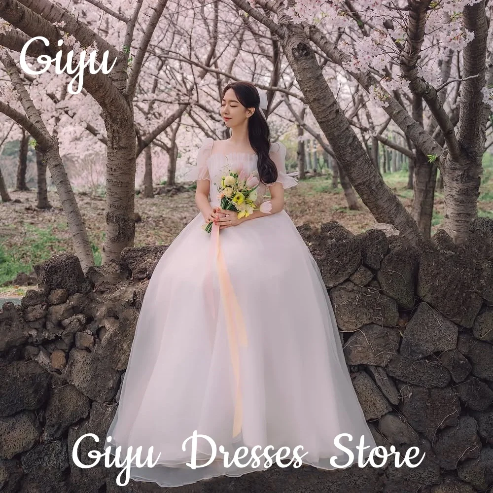 

Giyu Square Collar A-line Wedding Dresses Puff Sleeves Korea Photoshoot Bridal Gowns Corset Floor-Length Customized 웨딩드레스 2025