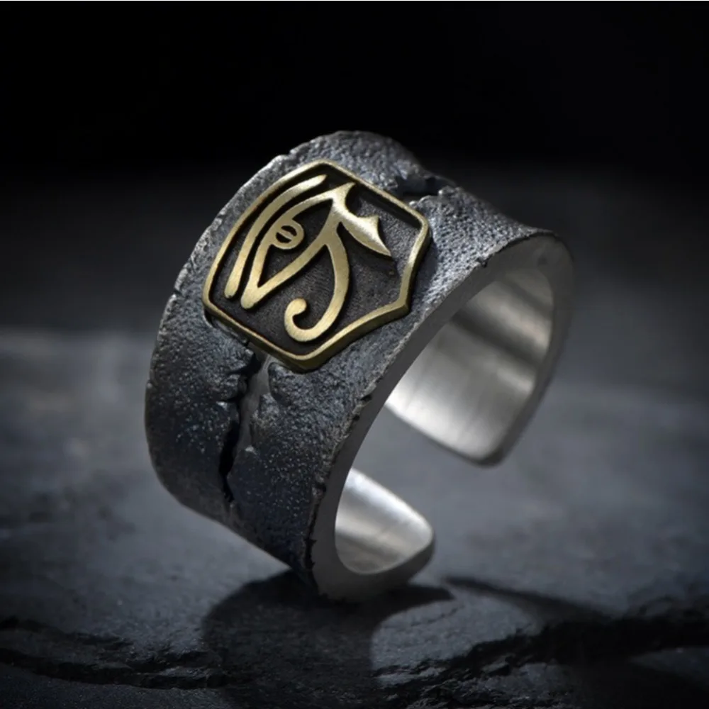 Fashion Trend European and American Men\'s Ring Hip Hop Eye of Horus Retro Personality Ring Open Ring Party Accessories