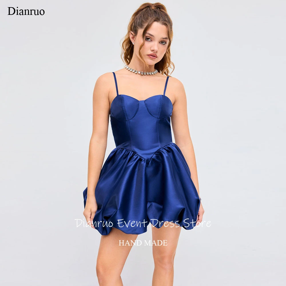 

Dianruo Elegant Navy Blue Satin Prom Dresses A Line Mini Vestidos De Fiesta Spaghetti Straps Backless Robes De Soirée Customized