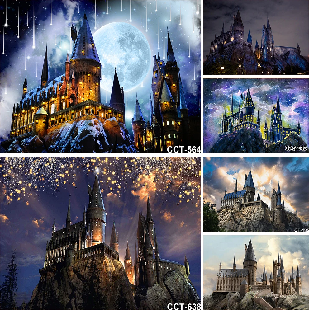 

Wizard School Magic Castle Backdrop Photography Night Full Moon Background Kids Birthday Halloween Party Decoration Supplies