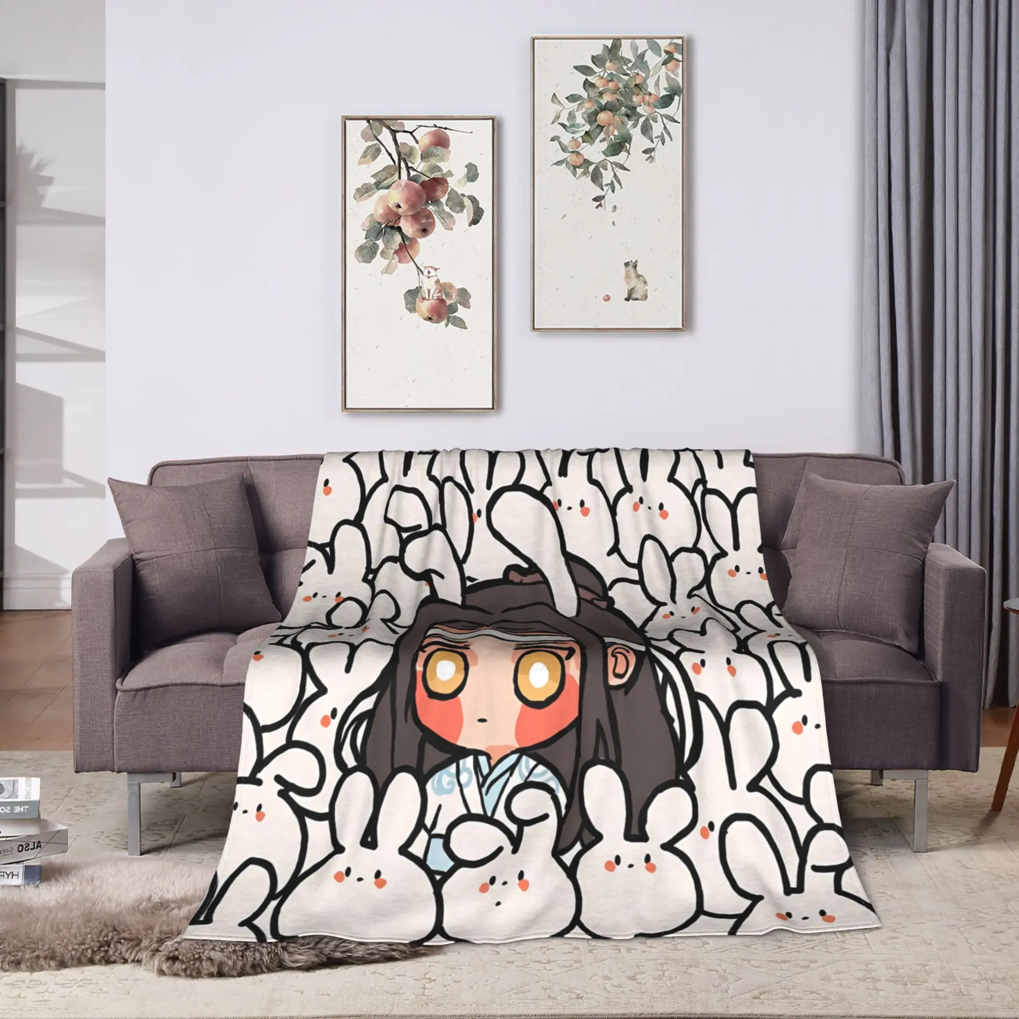 Soft Warm Blankets The Untamed WangXian Bunny Mo Dao Zu Shi Throw Blanket Flannel Bedspread For Couch Chair Sofa Bed Cover
