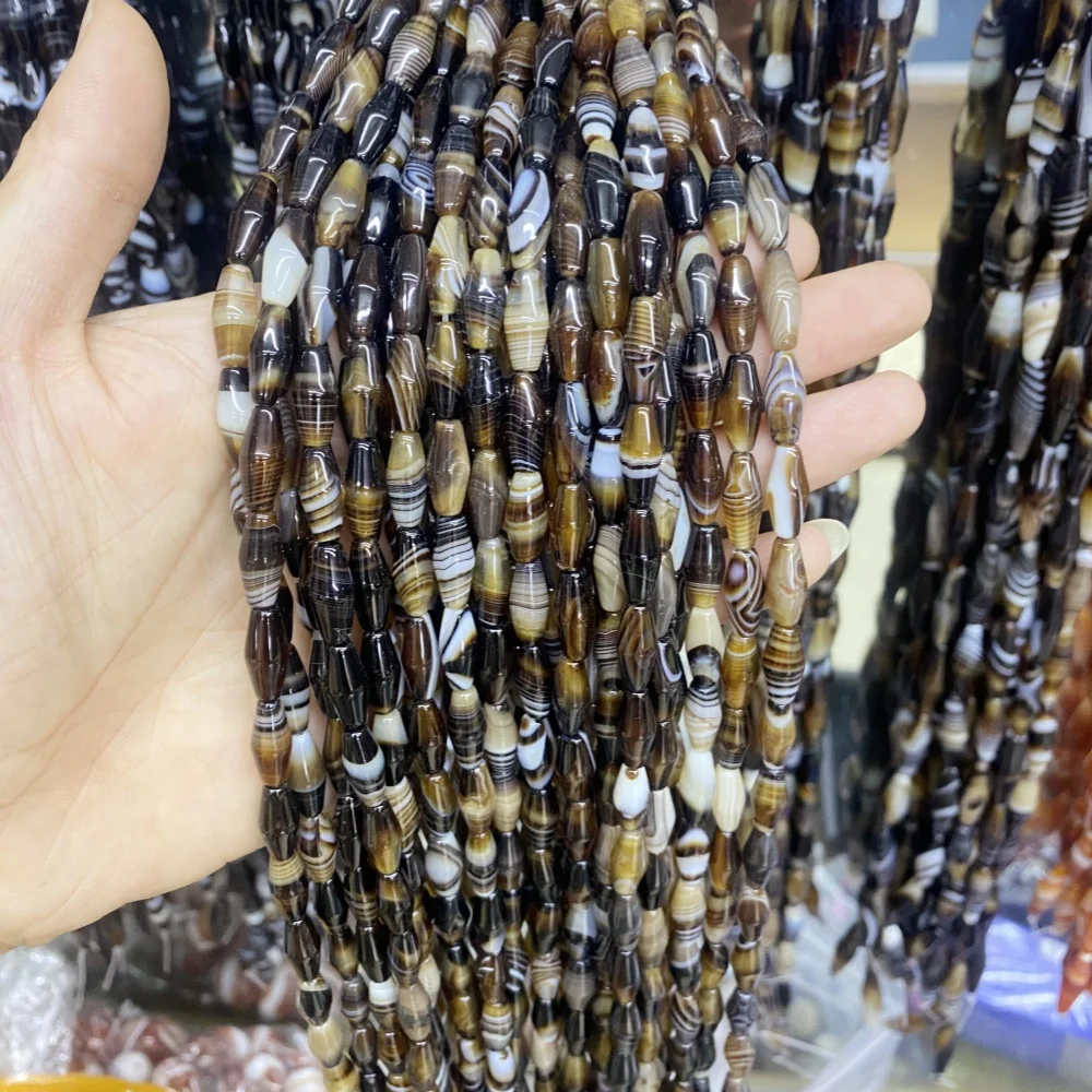 Natural Stone Agates Beads jasper Citrine Black Striped Agate Rice Bead Shape Beads for Jewelry Making DIY Bracelet Necklace