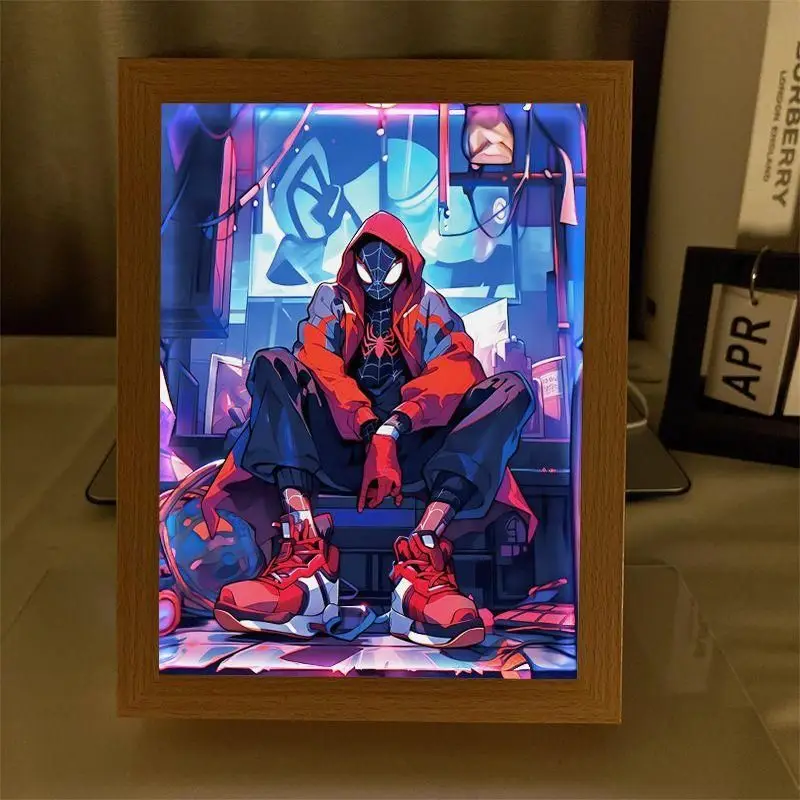

Аниме-постер Marvel Spider-Man с эффектом световой живописи, креативное декоративное украшение, ночник, подарок для создания атмосферы