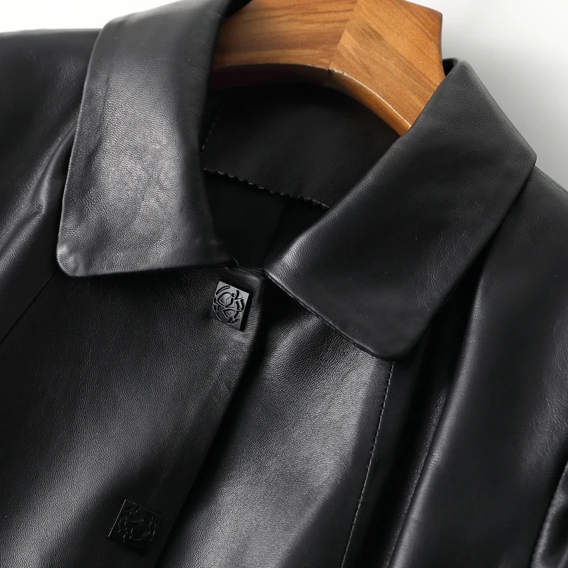 Trench in vera pelle di pecora per donna 2024 Autunno Inverno 100% giacca in vera pelle Cappotti e giacche casual di media lunghezza