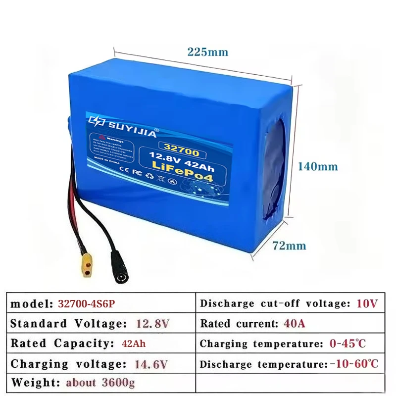 12.8V 42000mAh LiFePO4 32700-4S6P with Built-in 40A Same-port Charge and Discharge Balance Management System BMS
