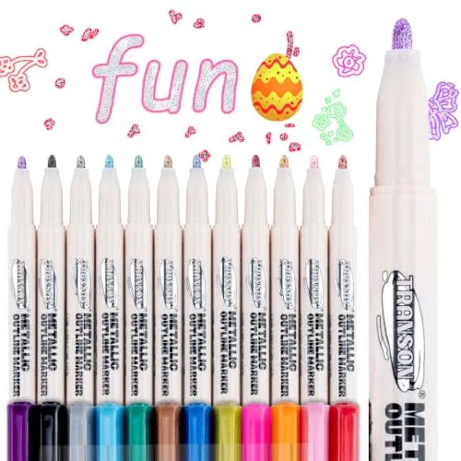 12pcs Outline Shimmering Markers with Metallic for Fun Art Drawing Craft DIY