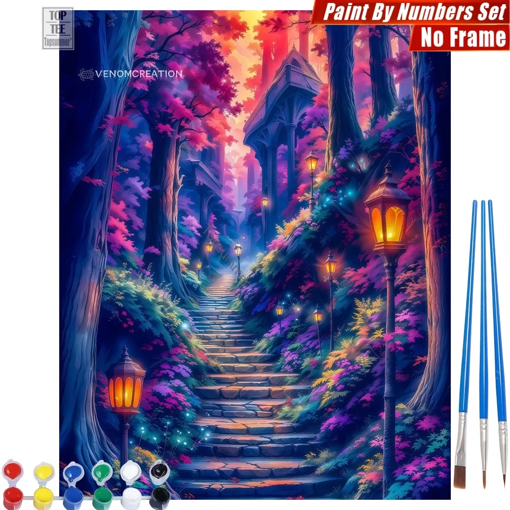 

Stone staircase forest Paint By Numbers Kit - Glowing flowers mysterious Quality Family Time Mother'S Day Gift For Wife