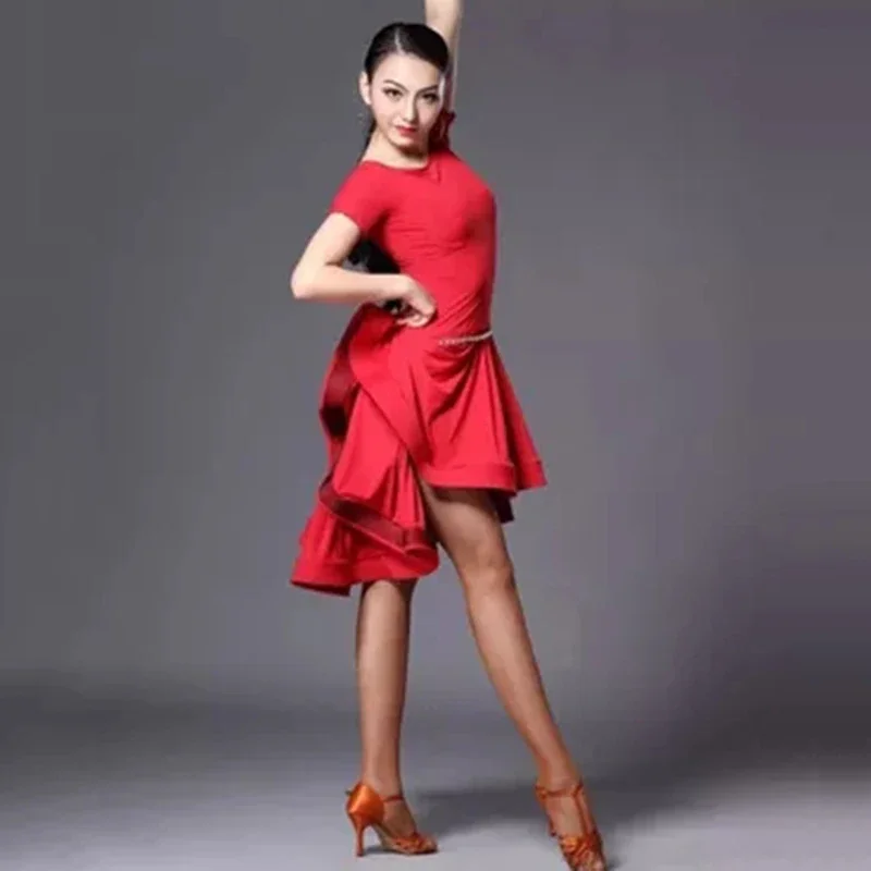 2024 Latin Dance Skirt Woman Practice Dress Performance Red Black Rumba Cha Dresses