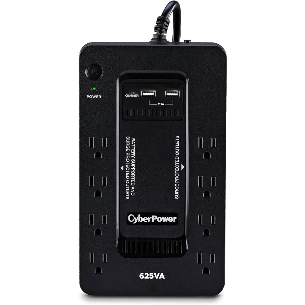 ST625U Standby UPS System, 625VA/360W, 8 Outlets, 2 USB Charging Ports, Compact, Black