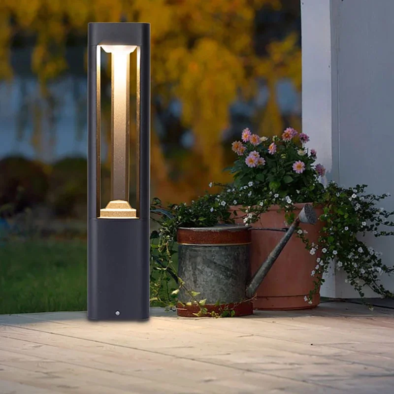 Imagem -02 - Outdoor Black Led Bollard Paisagem Luz Jardim Caminho Luminárias Floor Lawn Lamp Pilar Driveway Pátio Quintal Decor