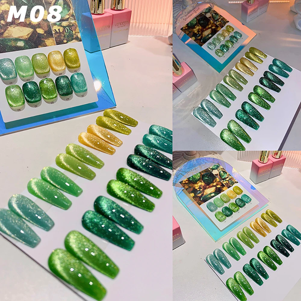 Vendeeni 10-Farben Glitzer-Brokkoli-Katzenaugen-Gel-Nagellack-Set, Glänzender Magnetischer UV-Soak-Off-Katzenaugen-Gel-Lack mit Display – Detail 17