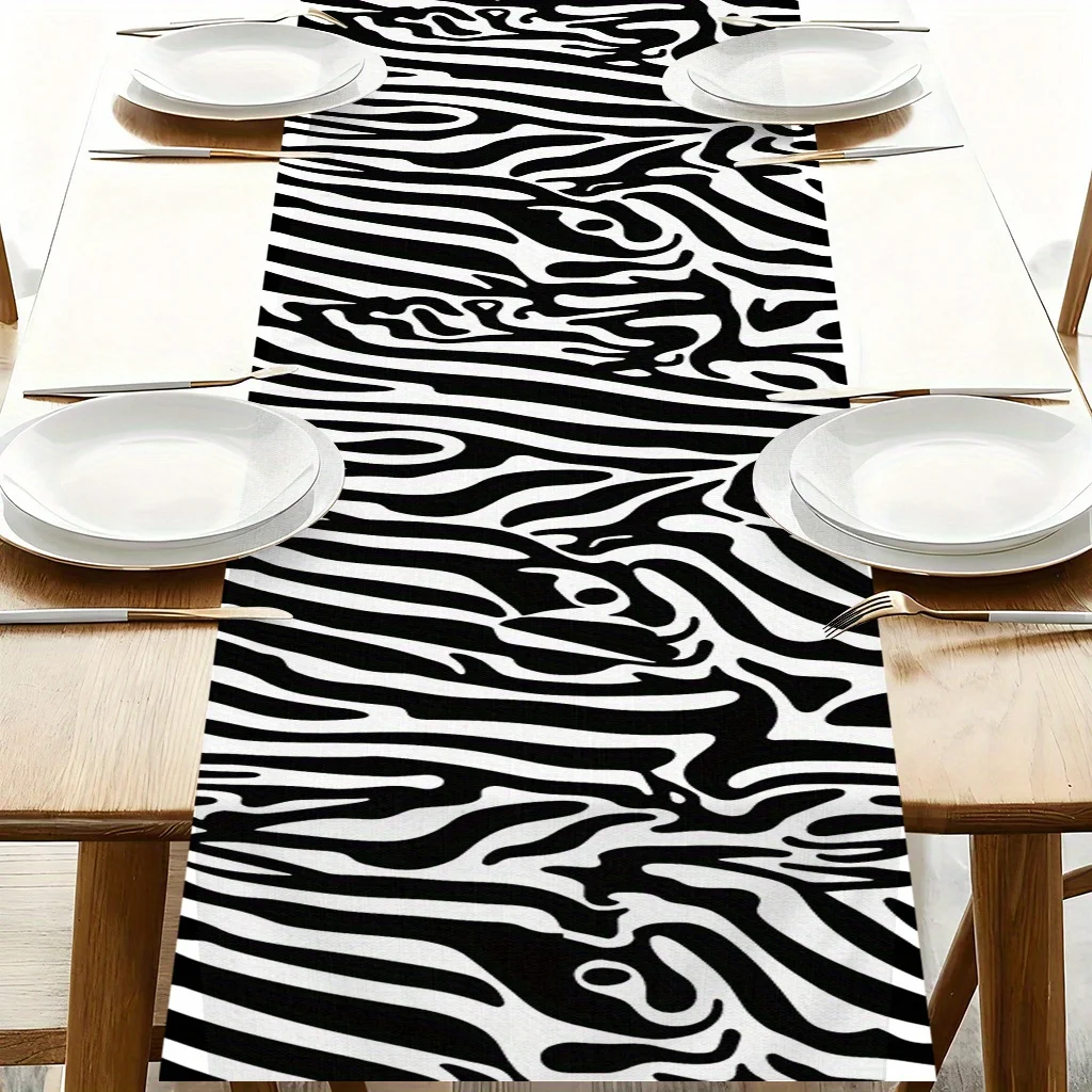 1pc Zebra Stripes Table Runner Festive Decorative Cloth for Home Kitchen Dining Office Living Room Holiday Party Decor