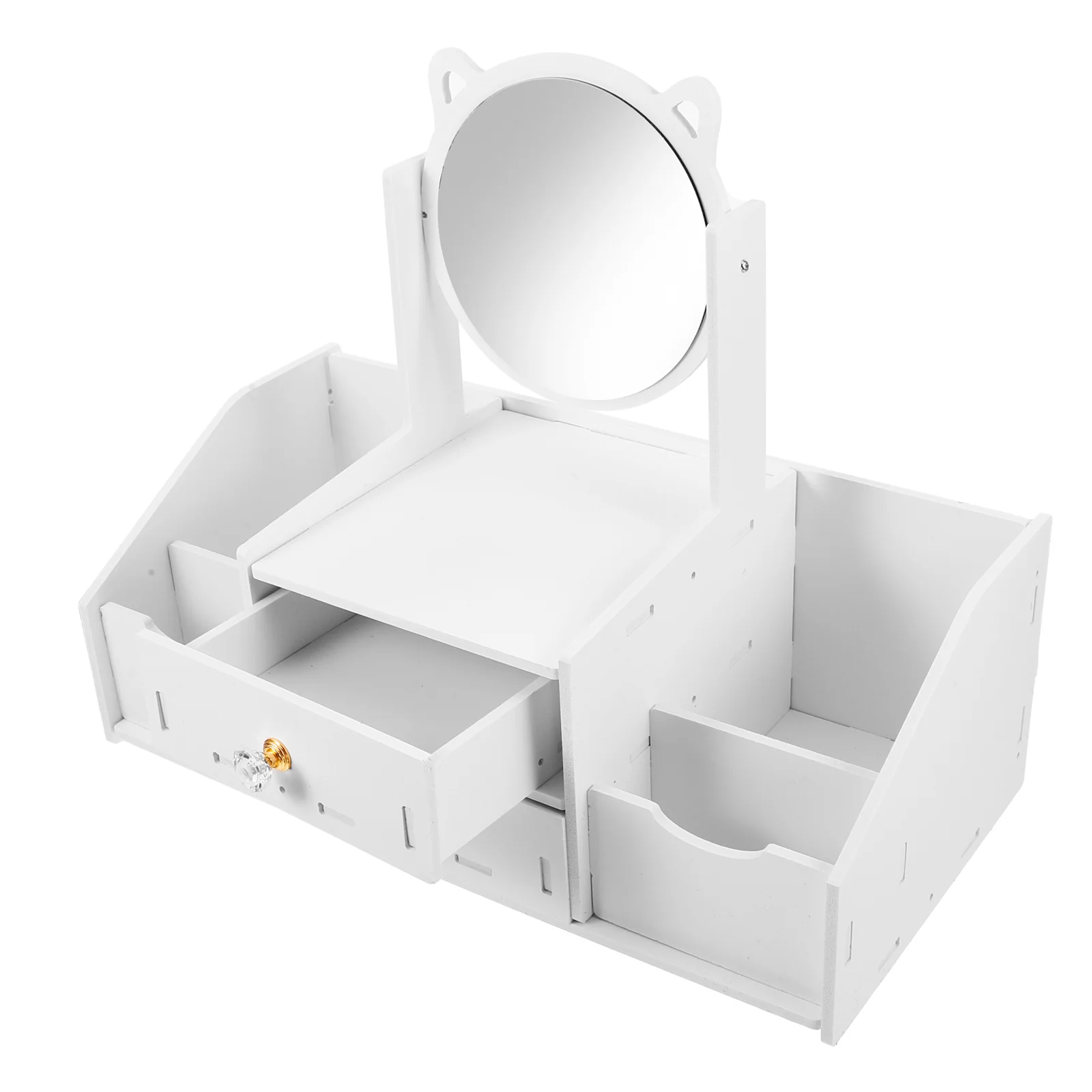 Caja de almacenamiento para tocador de baño, soporte de maquillaje, organizador de mesa, taburete de espejo de maquillaje, encimera de vidrio WPC