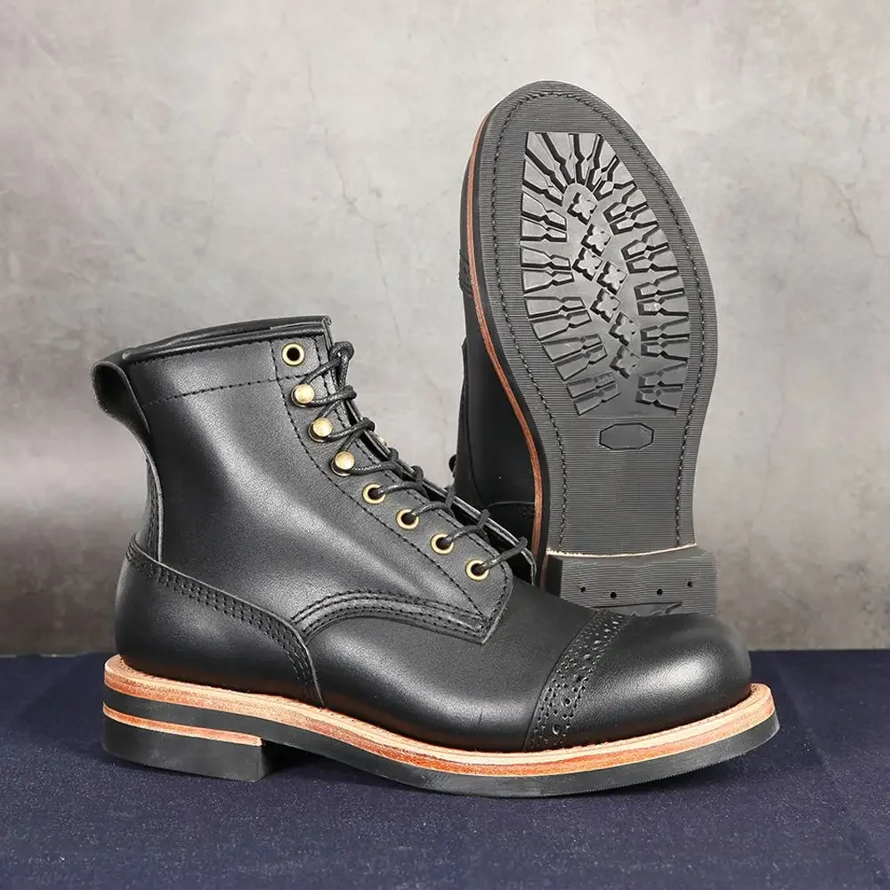 Handmade-Goodyear High Top Outdoor Casual Leather Shoes Trend Retro Boots Motorcycle Boots Men's Boots