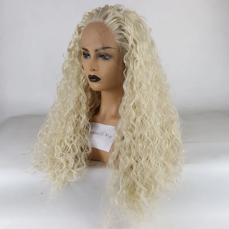 

Bombshell White Bouncy Curly Synthetic Lace Front Wigs Glueless High Quality Heat Resistant Fiber Natural Hairline For Women Wig