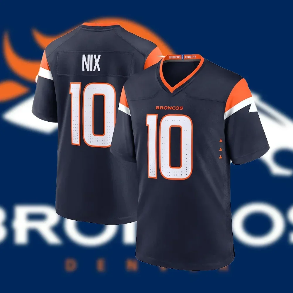 USA Football 2024 New Denver Broncos Bo Nix No. 10 Football Jersey T-Shirt Boy/Men Football Sports Short Sleeve Jersey Tshirt