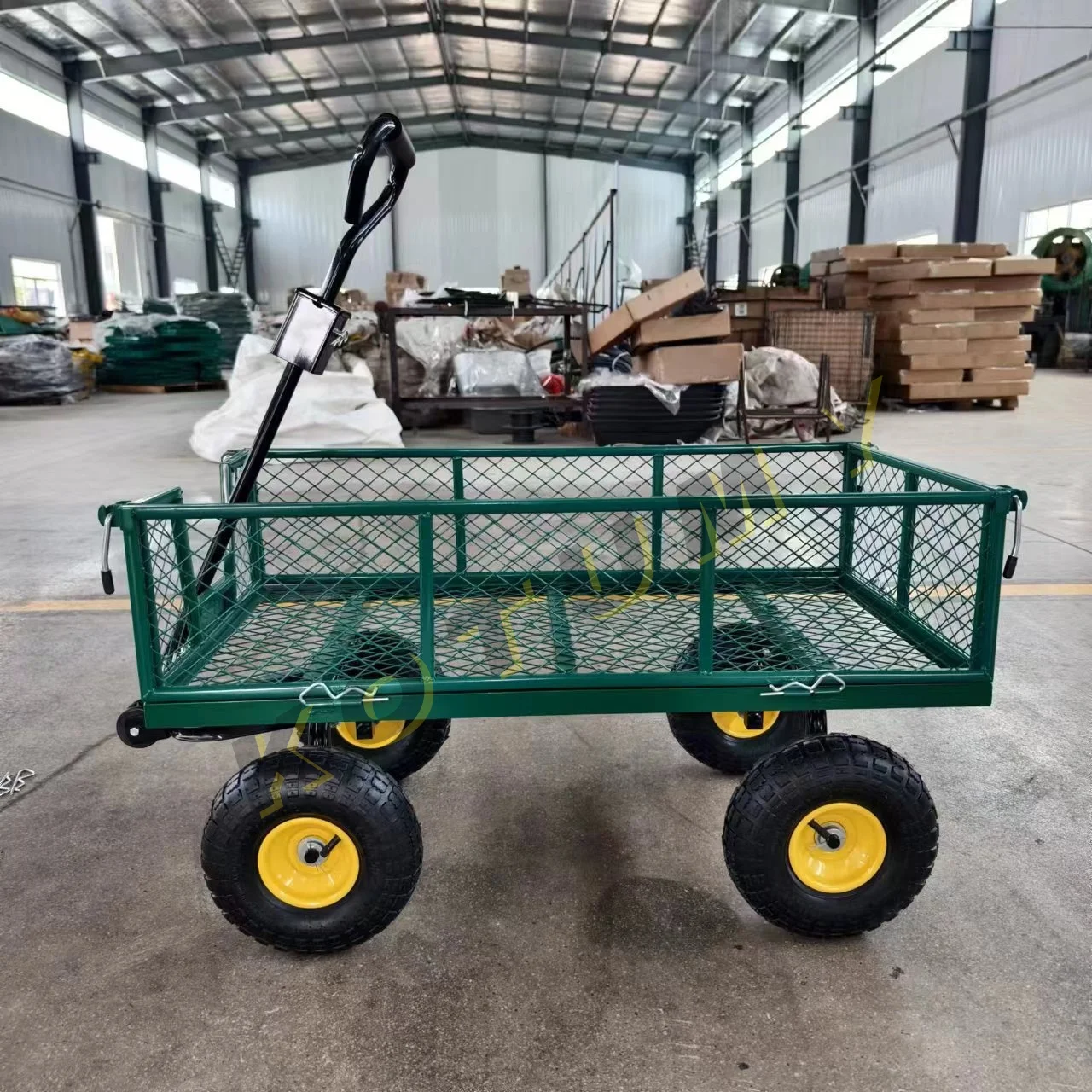 Carro de carga de jardín de cuatro ruedas, camión de malla, controlador de manipulación, carro de herramientas de empuje para trabajo en jardín al aire libre