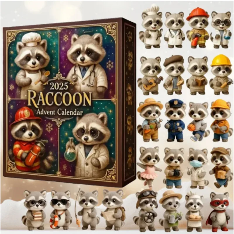 

Адвент-календарь с изображением енота, слепая коробка, акриловый кулон, милый коллекционный декор для домашнего стола, подарок для детей, пар, женщин, Рождество