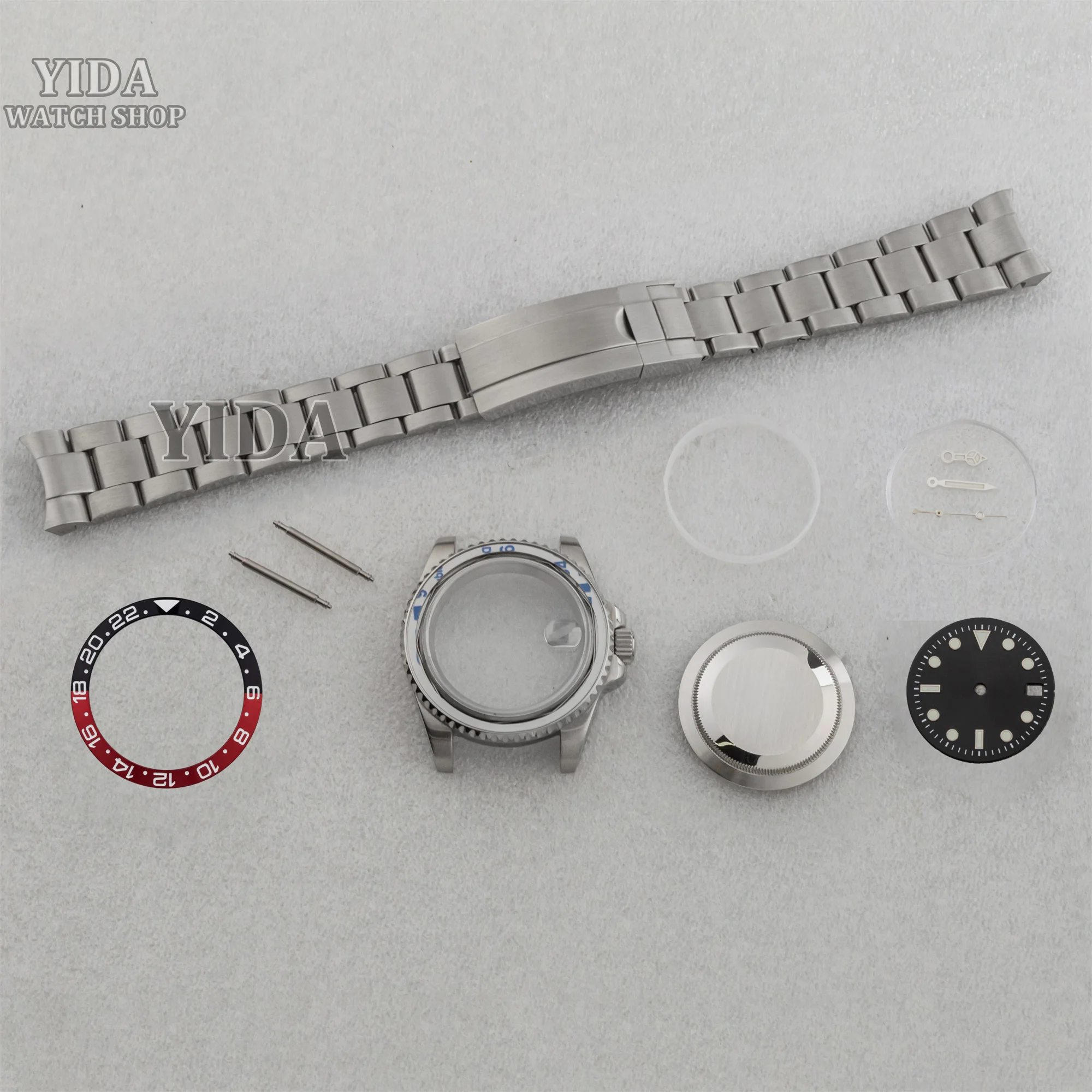 NH35 SUB GMT Watch Case Ceramic Bezel Stainless Steel Strap Sapphire Glass 28.5mm Face for NH35 NH36 Movement Wristwatch Parts