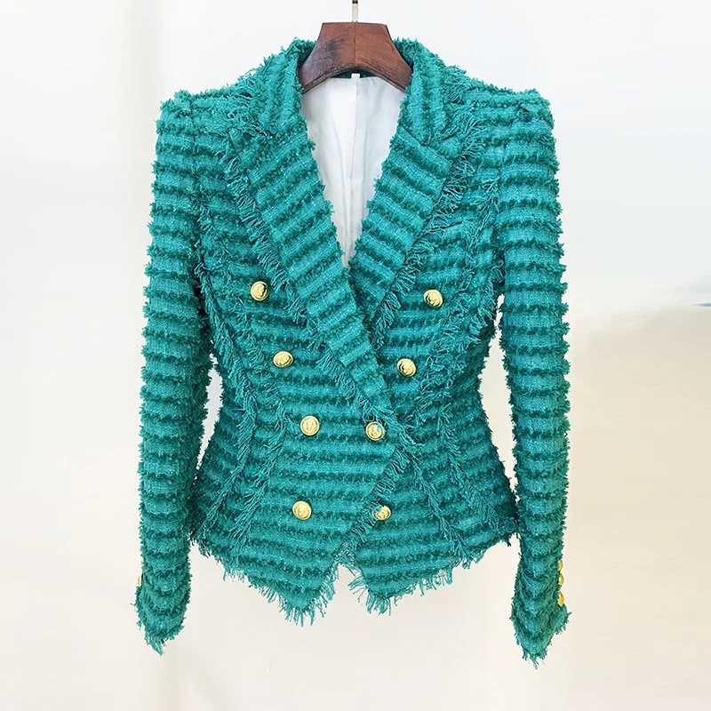 Blazer de Tweed formal feminino e calça curta, blazer azul, casaco xadrez feminino, botão duplo, roupa de trabalho de negócios, jaqueta senhora do escritório, casaco feminino