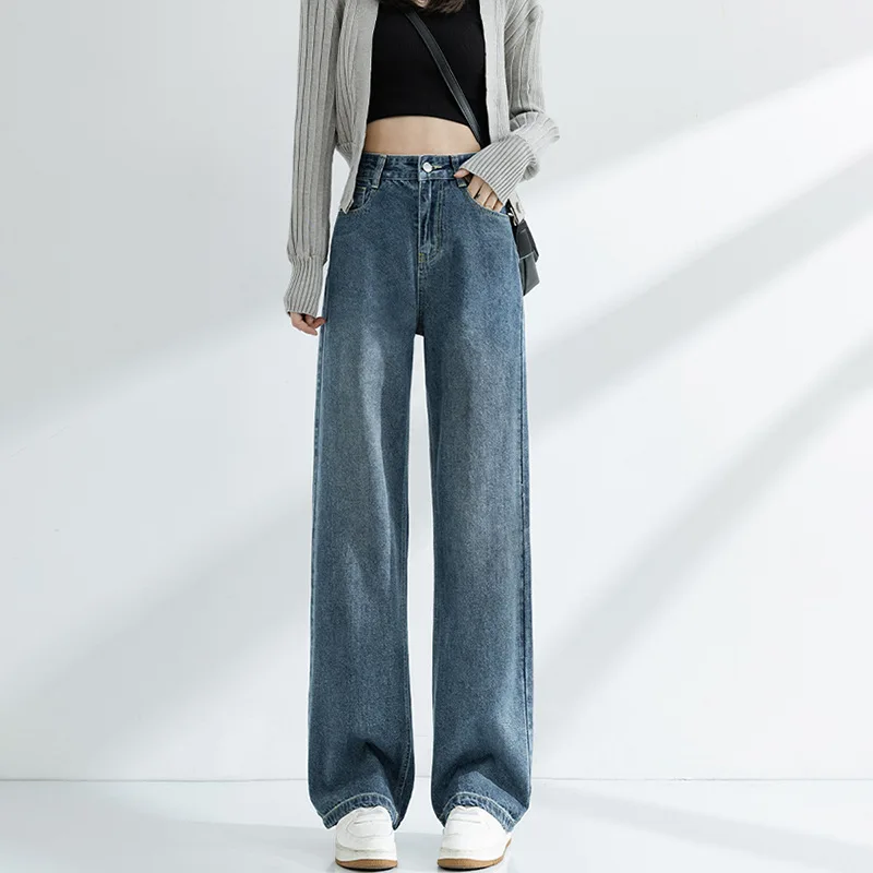 

Свободные повседневные длинные джинсовые брюки 2023, женские широкие джинсы с высокой талией, весенне-осенние легкие женские брюки