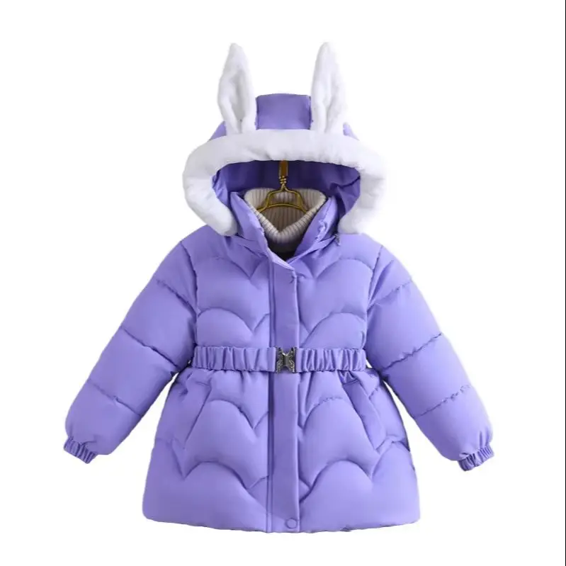 

Модная куртка кролика для девочек от 4 до 10 лет, теплая утепленная детская куртка с капюшоном на молнии и меховым воротником, детский подарок на день рождения, принцесса