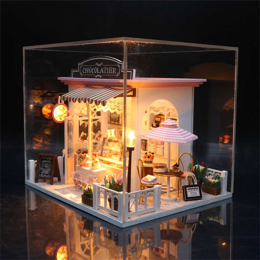 Imagem -05 - Kits em Miniatura de Loja de Chocolate de Madeira com Móveis e Luzes Led Modern Faça Você Mesmo Dollhouses Home Desk Decoration Handmade Gifts For Adults