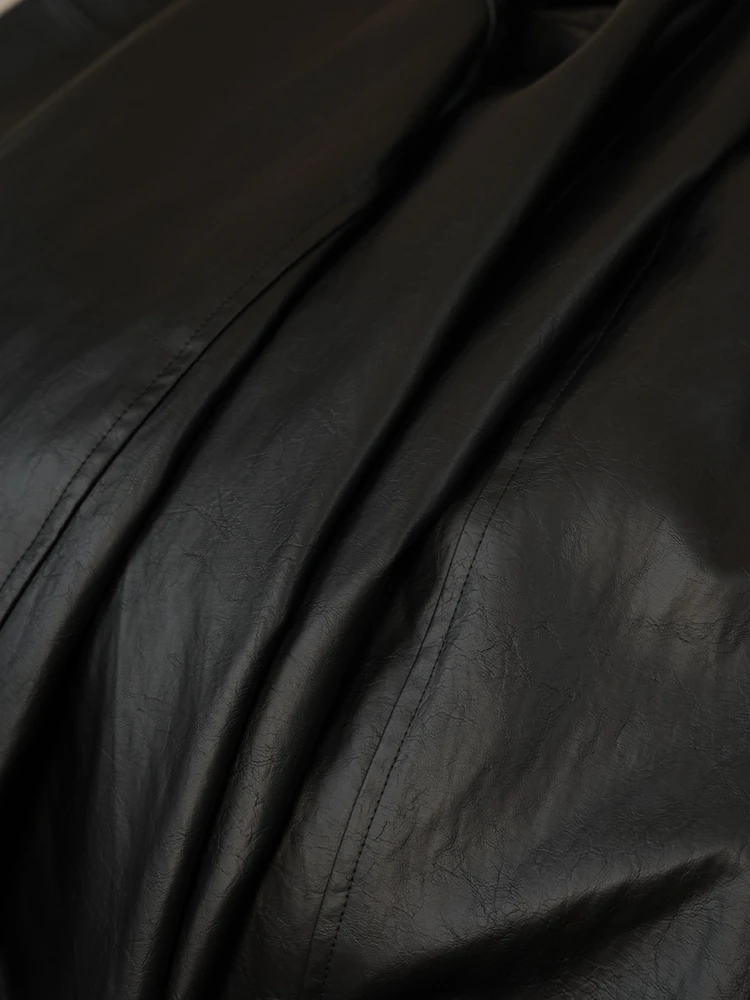 Cool Bla PU cuir Jaet femmes longue fermeture éclair rouleau Sve col montant Thiened coupe droite Sle Faionable vêtements d'extérieur