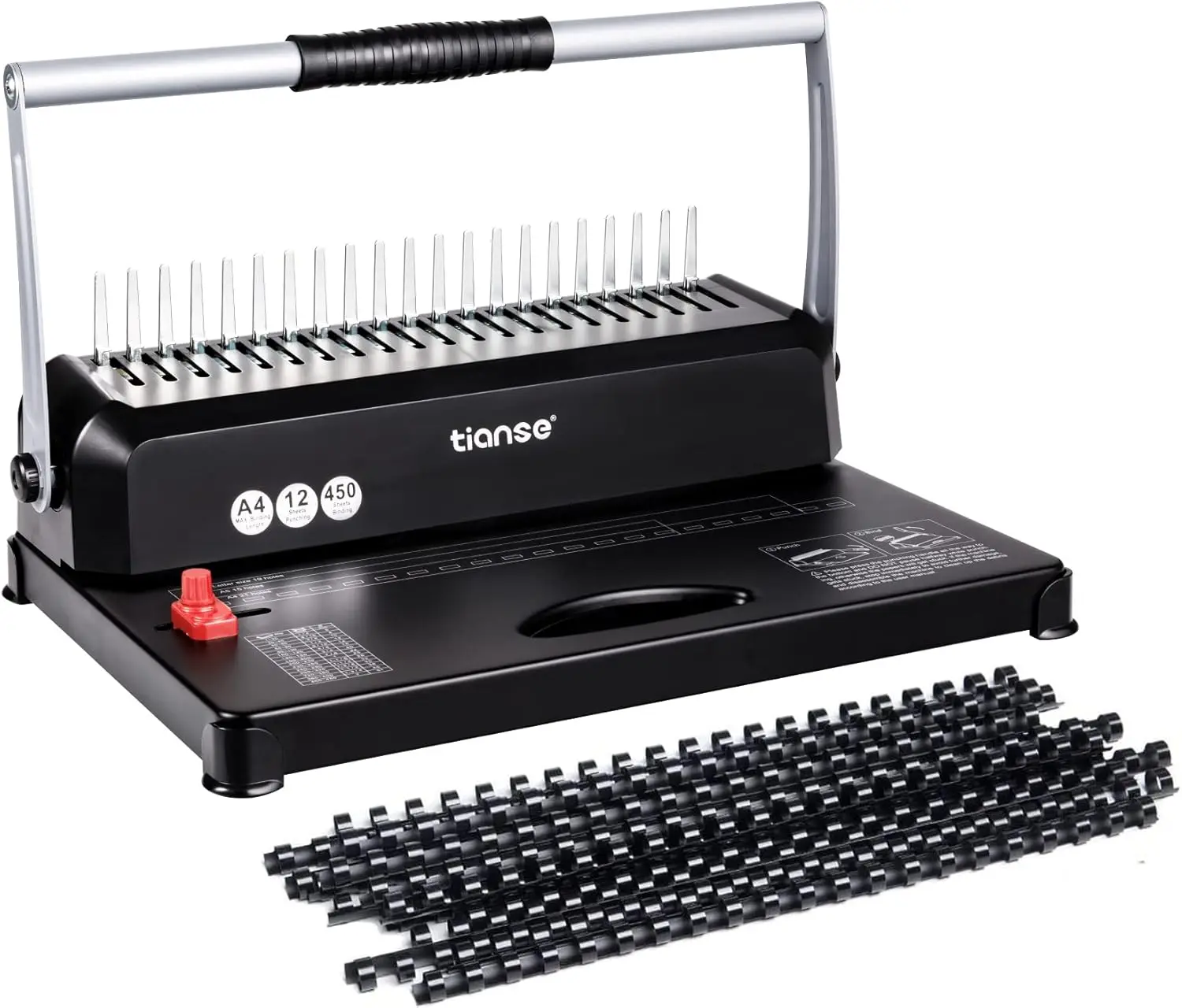 

21-Hole Comb Binding Machine, 450 Sheets Capacity, with 100 PCS 3/8'' Spines Starter Kit for Letter, A4, A5 Sizes