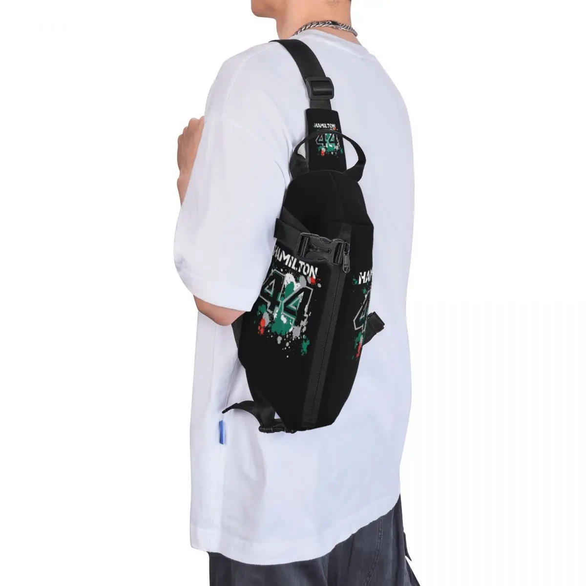 Lewis Hamilton 44 Bolsa de peito masculina Sling Crossbody Mochila Bolsa de peito Bolsa de ombro para viagem e caminhada