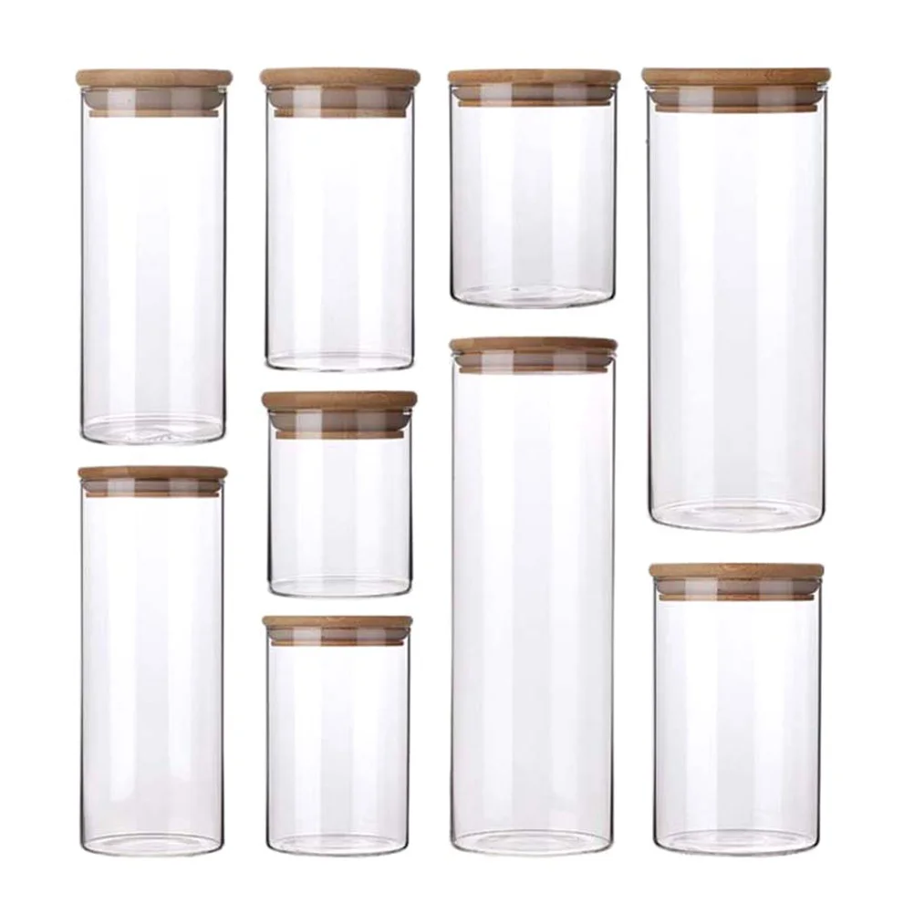 

650Ml Glass Storage Jar High Borosilicate Transparent Food Container Sealed Bamboo Lid Dry Goods Organizer Cereal Grain Storage