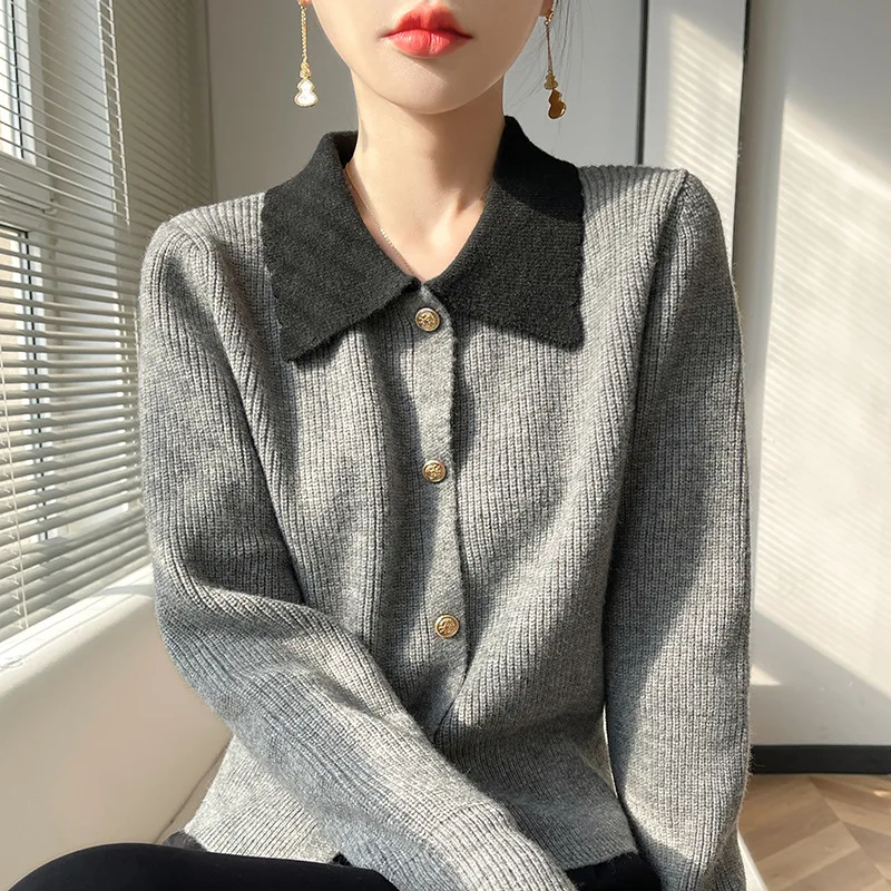 

Новый стиль, свитер с цветным воротником, шерстяной короткий открытый кардиган, розовая трикотажная куртка, корейская повседневная куртка