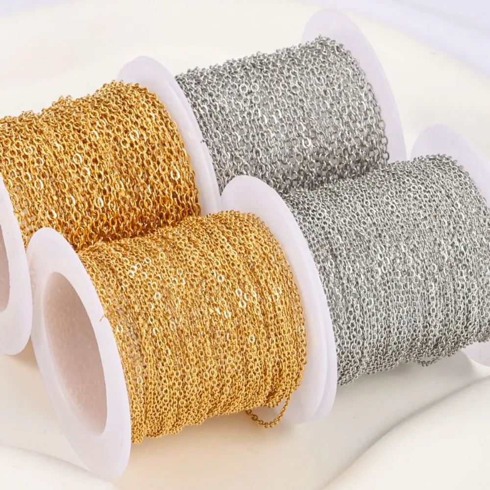 Corrente plana cruzada de aço inoxidável, descobertas de joias diy, corrente de colar de ouro e prata, sem desbotamento, correntes de ligação de joias