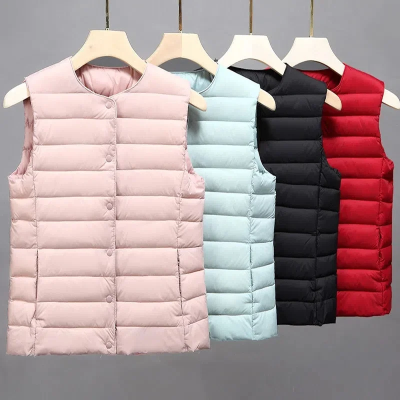 2023 Autumn Winter New Ultra Light Slim Down Coat Women Sleeveless Vest Jacket Female Thin Windproof Cotton Padded Waistcoat 3XL