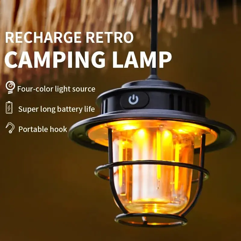 

Retro Portable Camping Lantern Outdoor Dimming Vintage Camping Light 4 Lightin Modes Hanging Tent Light for Hiking Climbing Yard