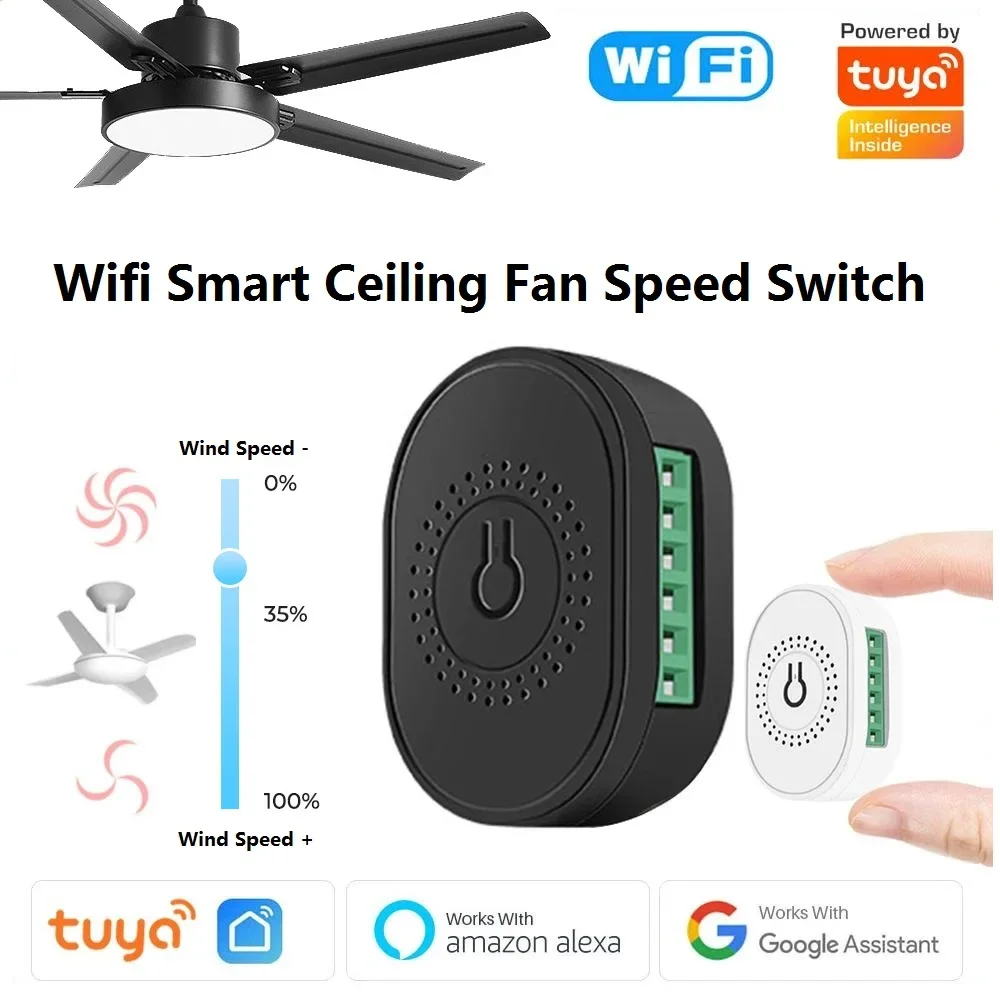 

Tuya Wi-Fi Mini DIY Умный переключатель скорости вентилятора Контроллер потолочного вентилятора Smart Life Приложение Дистанционное голосовое управление Работа с Alexa Google Home