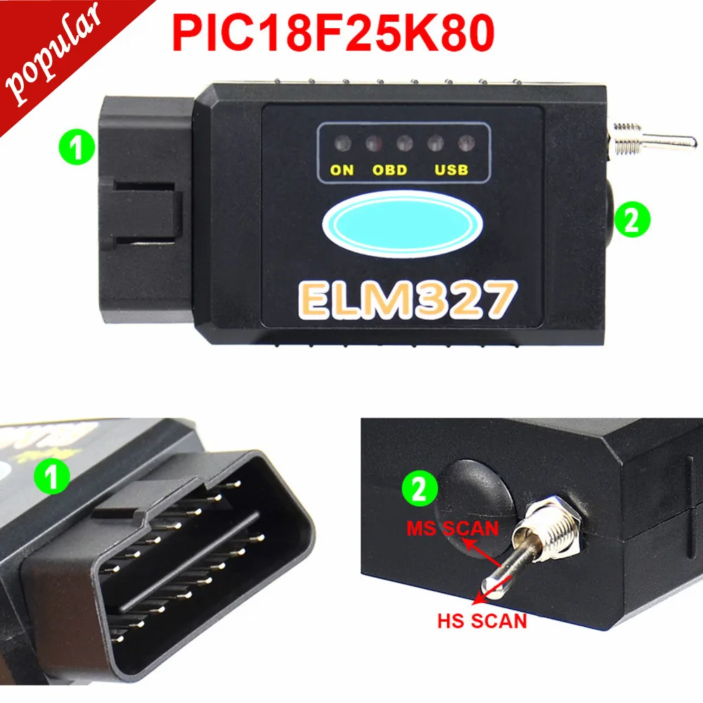 

2024 Newest ELM327 USB FTDI PIC18F25K80 FTDI Chip Code Reader For Fo-rd HS CAN/MS CAN Forscan ELM 327 Bluetooth OBDII