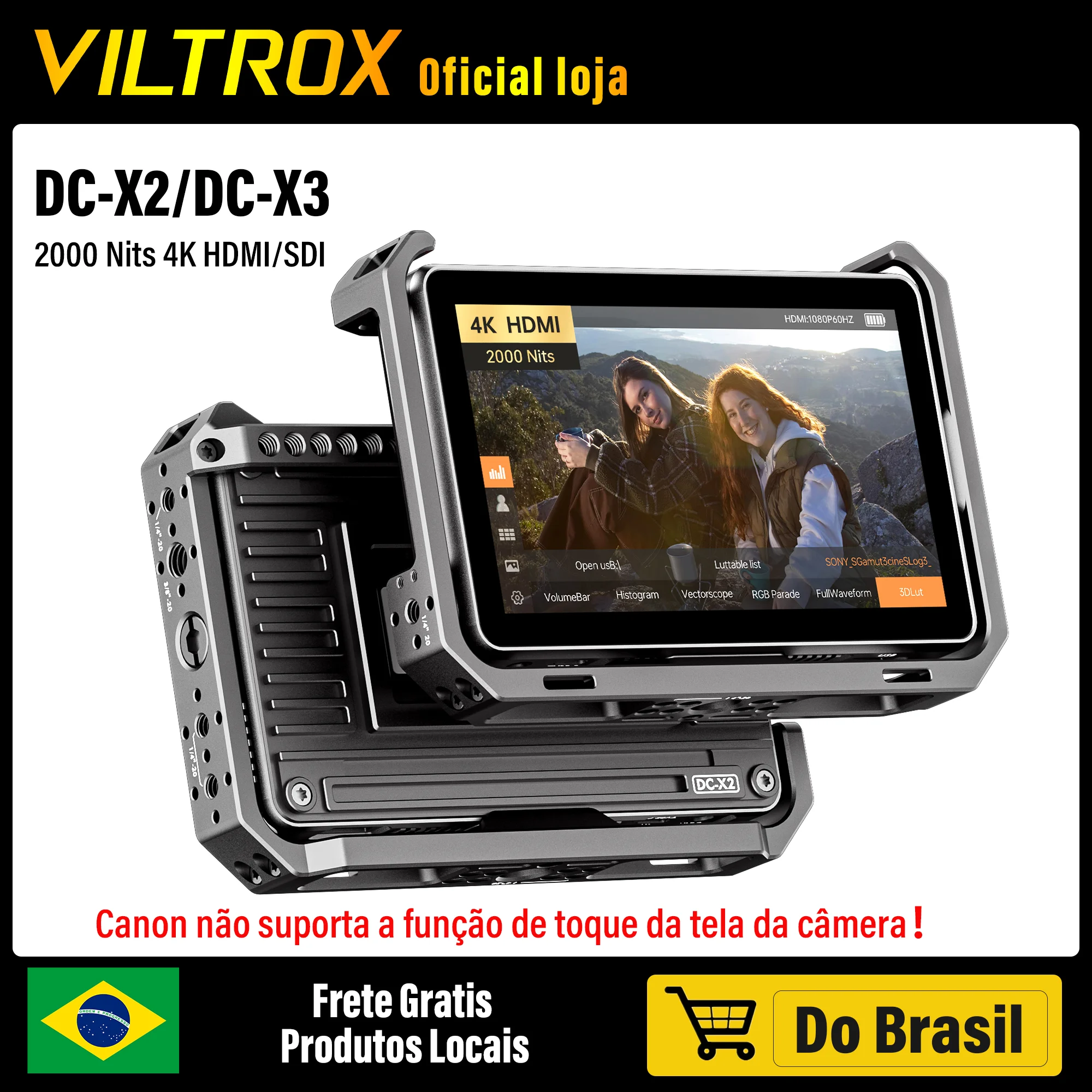 VILTROX DC-X2 DC-X3 Series Touch Screen 6 Polegada FHD Camera Monitor 2000 Nits 3D LUT 1080P 4K HDMI SDI entradas saídas para Câmera Nikon Sony Fuji