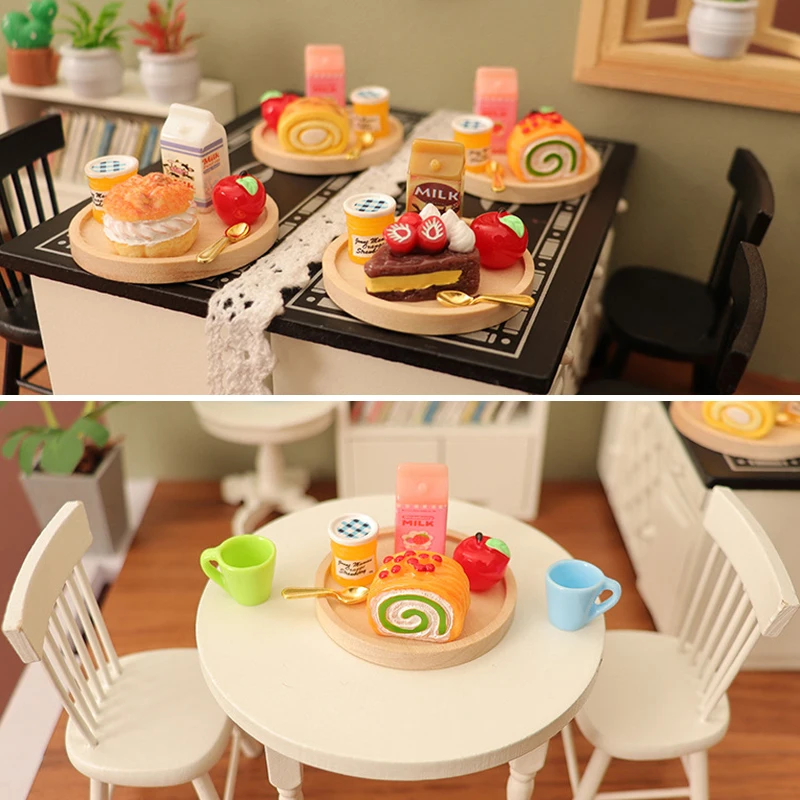 1/12 Poppenhuis Simulatie Cake Jam Drinkbak Set Poppenhuis Mini Voedsel Dessert Ornament Poppenhuis Decoratie Accessoires